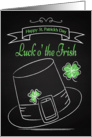 Chalkboard Leprechaun Hat and Shamrock for St. Patricks Day card