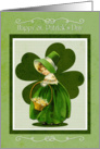 Adorable Retro Girl with Flower Basket for St. Patricks Day card