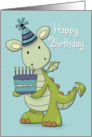 Cartoon Dragon with Cake for Happy Birthday card
