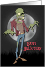 Zombie in Front of a Full Moon for Halloween card