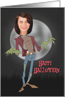 Custom Head of Zombie in Front of a Full Moon for Halloween card