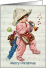 Vintage Illustration with Boy and His Trumpet for Christmas card