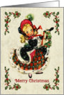 Vintage Girl Illustration with Holly for Christmas card