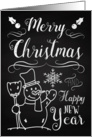 Retro Chalkboard Snowman Merry Christmas and Happy New Year card