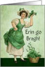 Retro Woman with Flower Pot and Shamrocks for St. Patricks Day card