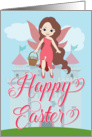 Fairy with Easter Egg Basket and Castle for Easter card