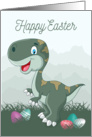 Laughing Dinosaur with Easter Eggs for Easter card