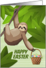 Sloth in a Tree Holding a Easter Egg Basket for Easter card