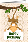 Cute Monkey Hanging from Tree for Birthday card