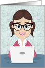 Female with Pink Shirt and Laptop for System Admin Day card