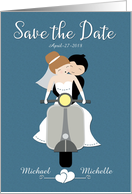 Custom Save the Date with Couple on Scooter card