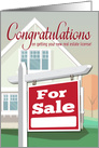 Congratulations on Earning Real Estate License with Home and For Sale card