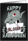 Vampire Holding Blood Sign for Happy Halloween card