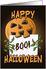 Pumpkin Holding Boo Sign for Happy Halloween card
