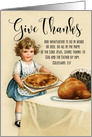 Little Girl with Pie and Turkey for Vintage Thanksgiving card