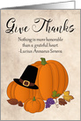 Pumpkins with Leaves and Pilgrim Hat for Thanksgiving card