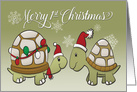 Two Turtles with Santa Hat for Merry 1st Christmas card