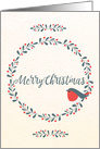 Bird on Christmas Wreath for Christmas card