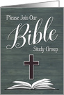 Bible Study Group Invitation with Book and Cross card