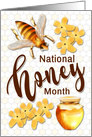 National Honey Month with Bee and Flowers card