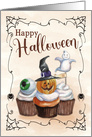 Spooky Cupcakes and Spiderweb for Halloween card