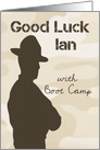 Drill Sergeant Silhouette with Camouflage Background Good Luck Distressed Text card