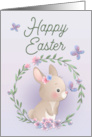 Brown Bunny with Floral Frame and Butterflies for Happy Easter card