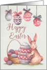 Vintage Watercolor Bunny with Eggs for Happy Easter card