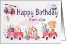 Cute Animals in Cars and Helicopter for Happy Birthday from Afar card