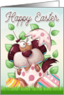 Doggie in a Easter Egg with Leaves and Grass for Happy Easter card