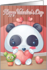 Panda Holding Heart with Cactus for Happy Valentines Day card