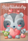 Racoon Holding Heart with Cactus for Happy Valentines Day card
