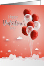 Red and White Balloons in Clouds for Happy Valentines Day card