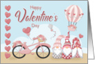 Gnomes with Bike and Heart Air Balloon for Happy Valentines Day card