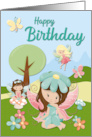 Little Fairies and Flowers for Happy Birthday card