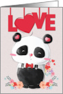 Cute Panda with Flowers and Hearts for Happy Valentines Day card