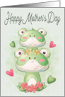 Mother and Child Frogs for Mother Hearts and Flowers for Mothers Day card