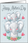 Elephant Mother and Child for Mother with Hearts for Mothers Day card