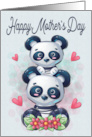 Panda Mother and Child For Mother Hearts and Flowers for Mothers Day card