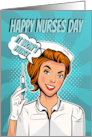 Nurse Giving a Shot with Comic Book Design for Nurses Day card