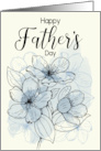 Happy Fathers Day with Flower Outline and Blue Watercolor card