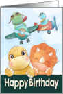 Little Dinos in Planes and Smiling for Happy Birthday card