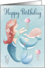 Mermaid with Whales and Jelly Fish for Happy Birthday card