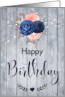 Happy Birthday with Roses and Wood Background card