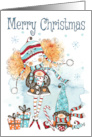 Merry Christmas with Watercolor Girl and Christmas Gnome card