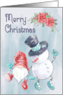 Merry Christmas with Dancing Snowman and Gnome card