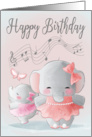 Two Elephant Ballet Dancers and Butterfly for Happy Birthday card