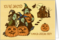 Witch Pumpkin Carving Party Invitation Card