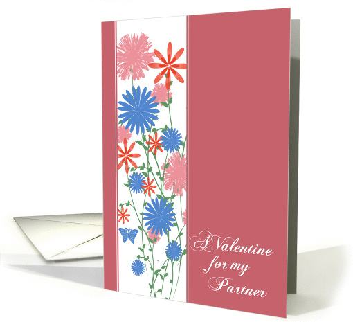 Valentine's Day for Partner with Whimsical Blue and Pink Flowers card