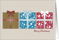 Wrapped Gifts on a Beige Background for Christmas card